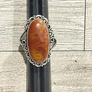 Sterling silver 925 over bronze genuine coral ring size 8 adjustable